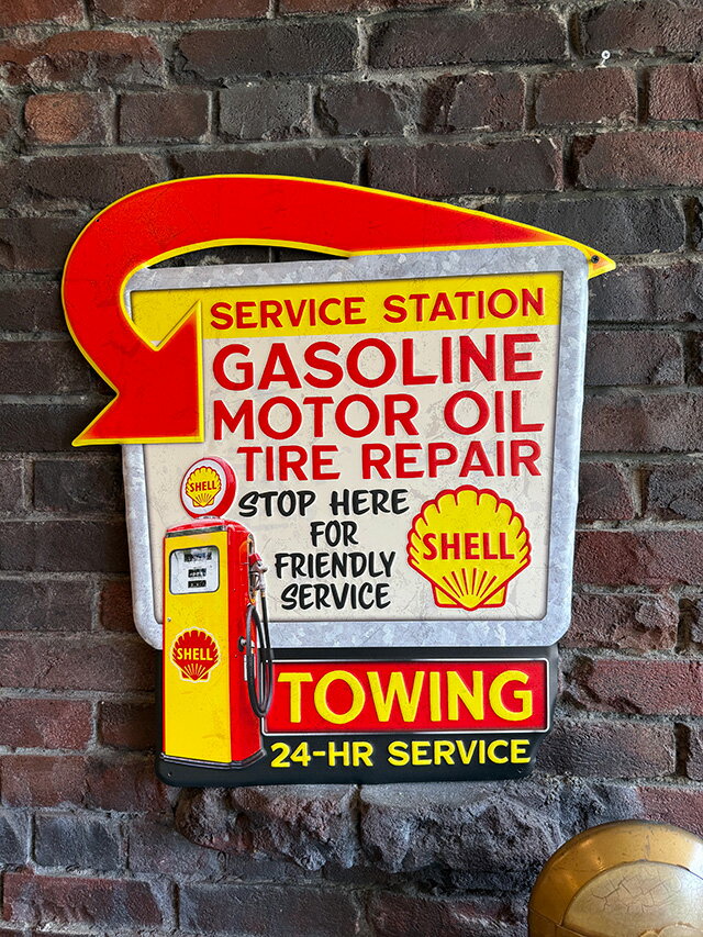 シェル　ロードサイド　サービスステーション　エンボスティンサイン　ブリキ看板　アメリカン雑貨　アメリ ...