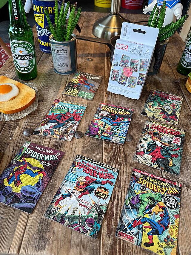 マーベル　スパイダーマン　レトロコミック　ペーパーコースター　（8枚入り）　アメリカン雑貨　アメリカ雑貨　映画グッズ　おしゃれ　MARVEL　マーヴェル　アベンジャーズ