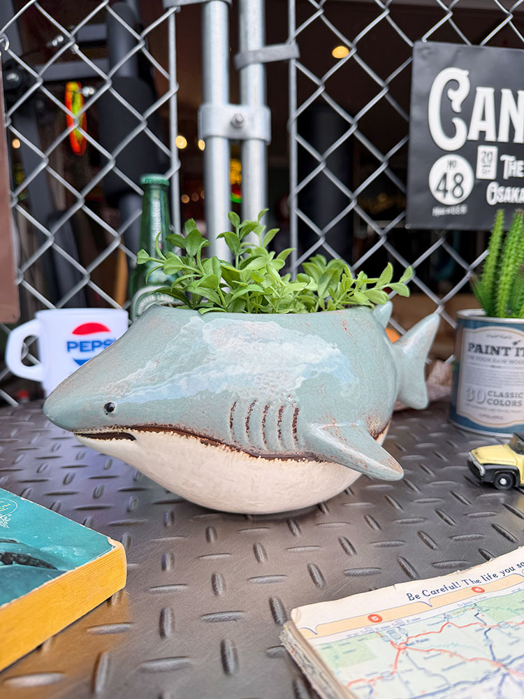シャーク プランター 陶器製 アメリカン雑貨 アメリカ雑貨 ガーデニンググッズ ガーデニング雑貨 グリーンインテリア エクステリア 置物 オブジェ 演出 庭 おしゃれ