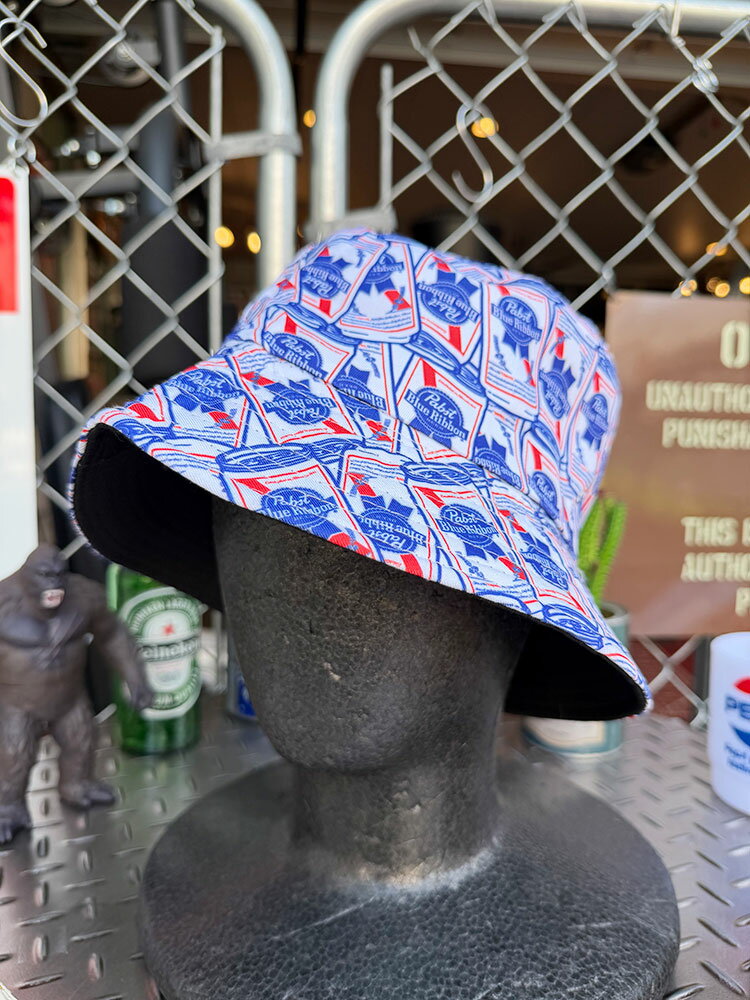 パブスト　ブルーリボン　総柄　バケットハット　帽子　アメリカン雑貨　アメリカ雑貨　グッズ　おしゃれ  ...