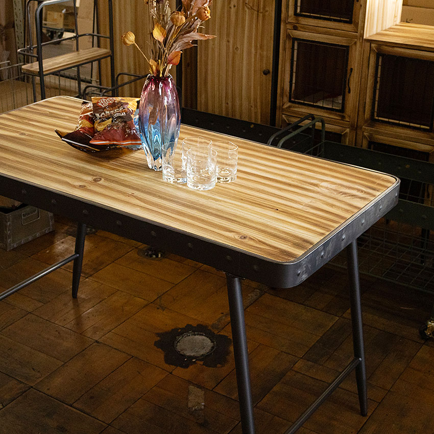 樂天商城 - ミリタリーテイスト　ウッド＆アイアン　テーブル　グレー　全国送料無料（沖縄・離島除く）　秘密基地系ファニチャー　FML　アメリカン雑貨　アメリカ雑貨　ミリタリーグッズ　おしゃれ かっこいい　ガレージ雑貨　ガレージング雑貨　大型家具　デスク　作業机