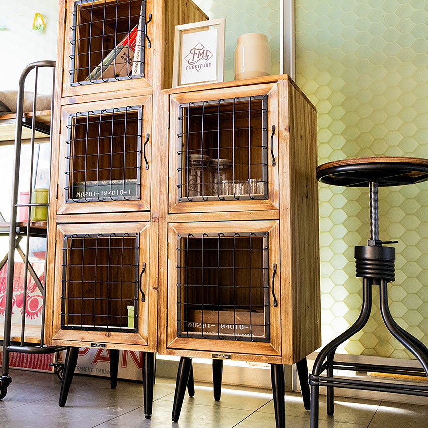 ミリタリーテイスト ウッドキャビネットM スリム （2段タイプ） 全国送料無料（沖縄・離島除く） 秘密基地系ファニチャー FML アメリカン雑貨 アメリカ雑貨 ミリタリーグッズ ミリタリー雑貨 おしゃれ かっこいい ガレージ雑貨 ガレージング雑貨 大型家具