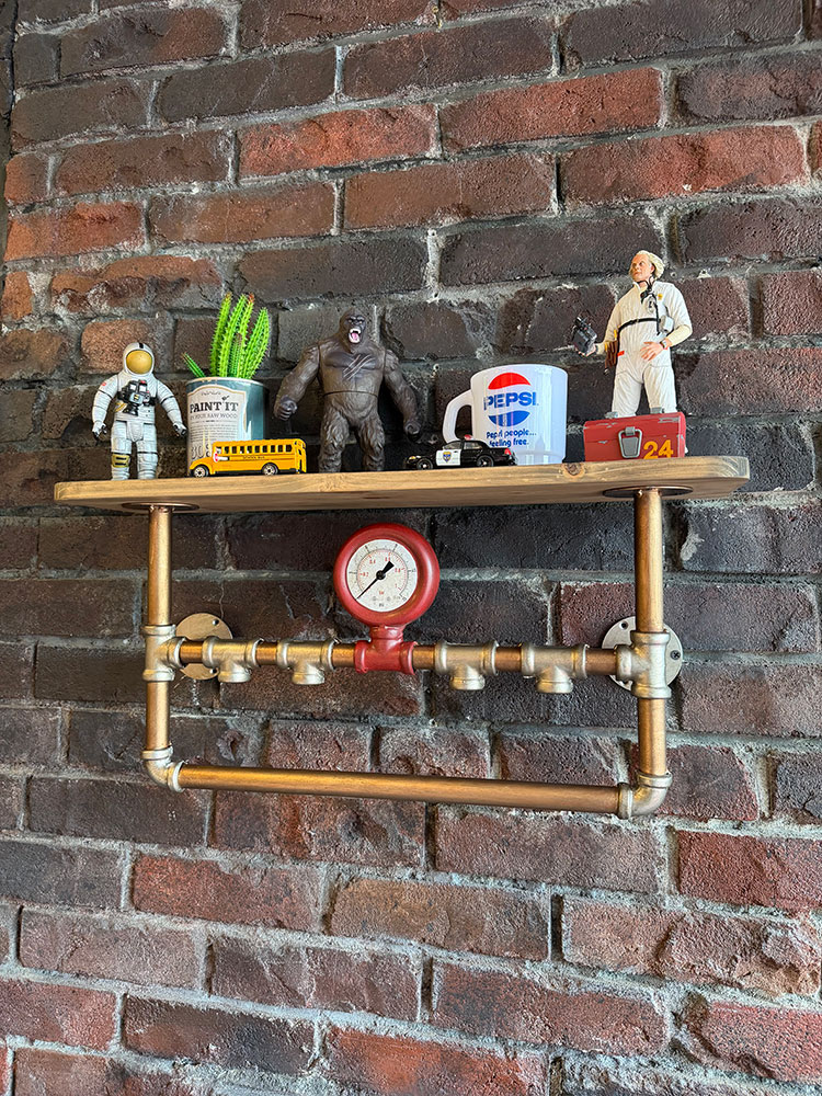 スチームパンク インダストリアル ウッドラック （シルバー×レッド） アメリカン雑貨 アメリカ雑貨 グッズ おしゃれ かっこいい ガレージ雑貨 ガレージング雑貨 ショップインテリア 家具 ファニチャー