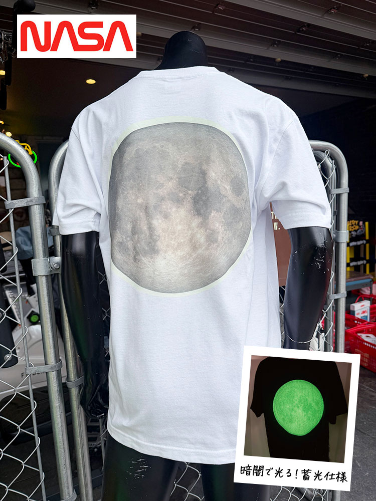 Rakuten - 暗闇で光る！蓄光仕様　NASA　ムーン　オフィシャル　Tシャツ　（ホワイト）　アメリカン雑貨　アメリカ雑貨　グッズ　アメカジ　カジュアル　おしゃれ　かっこいい　半袖