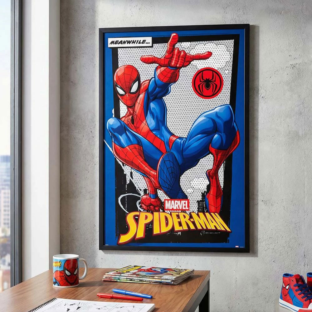 アメリカ雑貨通販キャンディタワーのスパイダーマン　オフィシャル　ポスター　（MEANWHILE）　公式グッズ　※フレームは付属しません　アメリカン雑貨　アメリカ雑貨　映画グッズ　おしゃれ　MARVEL　マーヴェル　アベンジャーズ｜アングル2