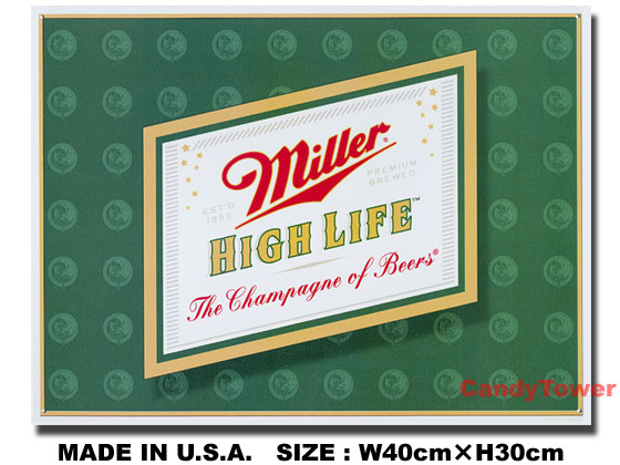 アメリカ　ブリキ看板　ミラービール　-Miller High Life Logo-