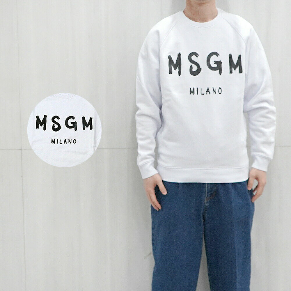 MSGM メンズ エムエスジイエム ブラシストロークロゴ　スウェット REGULAR SWEATSHIRT WITH BRUSHSTROKE MSGM LOGO(WHITE) 【2640MM104-2740MM104】