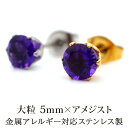 【11周年★最大11%OFF】ピアス メンズ 片耳 天然石 誕生石 アメジスト 5mm アレルギー対応 ステンレス ゴールド シルバー シンプル かっこいい 大人 30代 40代 50代 普段使い 品質保証書つき