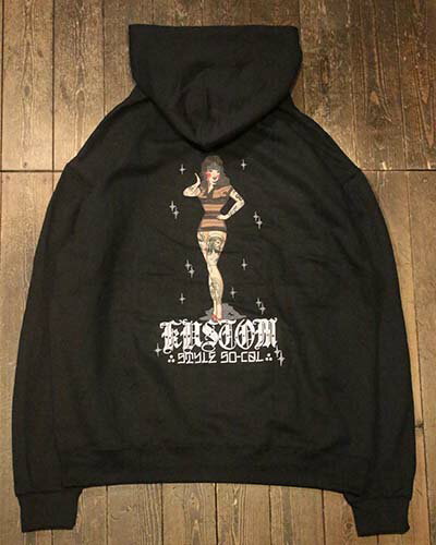 KUSTOMSTYLE SO-CAL(カスタムスタイルソーキャル)KSP2423BK "CHOLA PIN-UP" PULLOVER HOODIE プルオー..