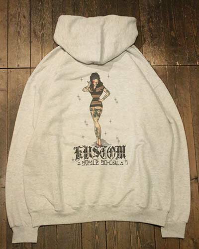 KUSTOMSTYLE SO-CAL(カスタムスタイルソーキャル)KSP2423ASH "CHOLA PIN-UP" PULLOVER HOODIE プルオー..