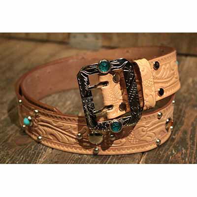 Attractions×ACE WESTERN BELTSA20032-2Studded and Jeweled Belt - Natural -(アトラクションズ)正規..