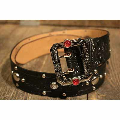 Attractions×ACE WESTERN BELTSA20032-1Studded and Jeweled Belt - Black -(アトラクションズ)正規取..