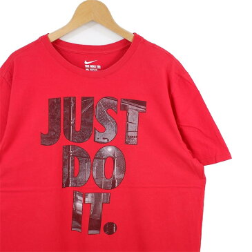 大きいサイズ メンズUS-XLサイズ ナイキ THE NIKE TEE クルーネック 半袖プリントTシャツ JUST DO IT. ジャスト ドゥー イット カットソー 春夏 夏物 夏服 胸囲120cm レッド系 tn-0035n BIGサイズ USED アメリカ古着 【中古】