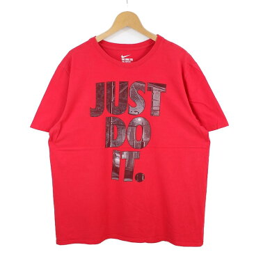 大きいサイズ メンズUS-XLサイズ ナイキ THE NIKE TEE クルーネック 半袖プリントTシャツ JUST DO IT. ジャスト ドゥー イット カットソー 春夏 夏物 夏服 胸囲120cm レッド系 tn-0035n BIGサイズ USED アメリカ古着 【中古】