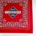 デッドストック品 90's USA製 ビンテージバンダナ MLB TEXAS RANGERS レッド ペイズリー ベースボールプリント 52cm×53cm Vi...