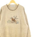 大きいサイズ メンズUS-XLサイズ 90's USA製 SHENANDOAH 長袖クルーネック アニマル刺繍 ニットセーター 鹿 アニマルセーター ローゲージ...