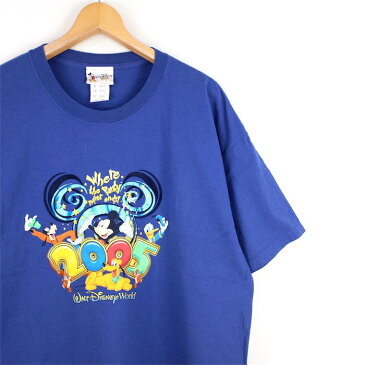 大きいサイズ メンズUS-XLサイズ Disney クルーネック半袖プリントTシャツ ミッキーマウス ドナルド グーフィー プルート ティンク チップ＆デール ブルー 胸囲約121cm ディズニー キャラクター アメリカ古着 USED BIGサイズ t-2003n【中古】