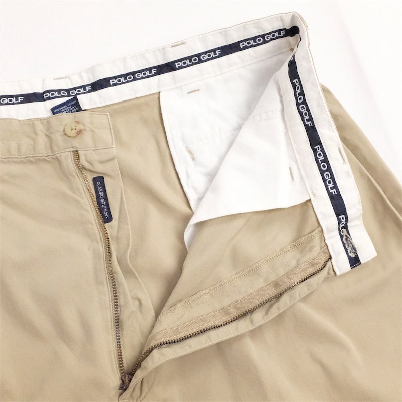 大きいサイズ メンズW36/L30 旧タグ ポロゴルフ ラルフローレン 2タック コットンチノクロスパンツ CLASSIC GOLF PANT ポロチノ チノパン スラックス 実寸ウエスト89cm 股下70.5cm W35/L28相当 無地 ベージュ系 pn-0452 BIGサイズ 古着 【中古】