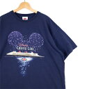 大きいサイズ メンズUS-XXLサイズ 00's DISNEY CRUISE LINE 半袖プリントTシャツ クルーネック ミッキーマウス ネイビー 胸囲約135cm ディズニー オフィシャル キャラクター アメリカ古着 USED BIGサイズ t-2189n【中古】