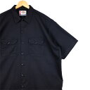 大きいサイズ メンズUS-2XLサイズ Dickies ディッキーズ 半袖ワークシャツ ボックス裾 ブラック 胸囲約145cm カジュアル アメリカ古着 USED BIGサイズ あす楽対応 sh-3731n【中古】