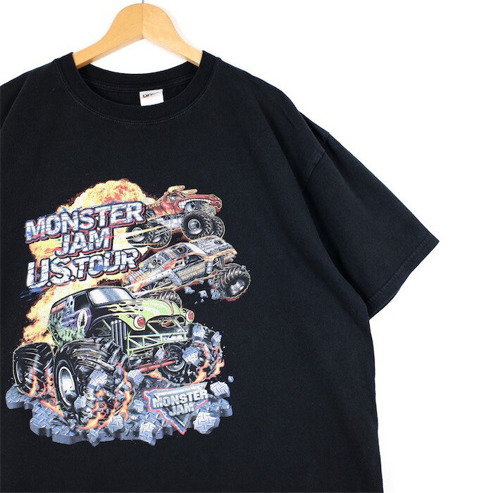 大きいサイズ メンズUS-2XLサイズ 00 039 s anvil MONSTER JAM 半袖両面プリントTシャツ クルーネック ブラック モンスタートラック 胸囲約134cm ビンテージ モータースポーツ アメリカ古着 USED BIGサイズ t-2273n【中古】