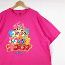 大きいサイズ メンズUS-XXLサイズ 00's Disney 半袖プリントTシャツ クルーネック ピンク 2007年アニバーサリー 胸囲約134cm ビンテージ ミッキー チップ＆デール ドナルド ディズニー キャラクター アメリカ古着 USED BIGサイズ t-2291n【中古】