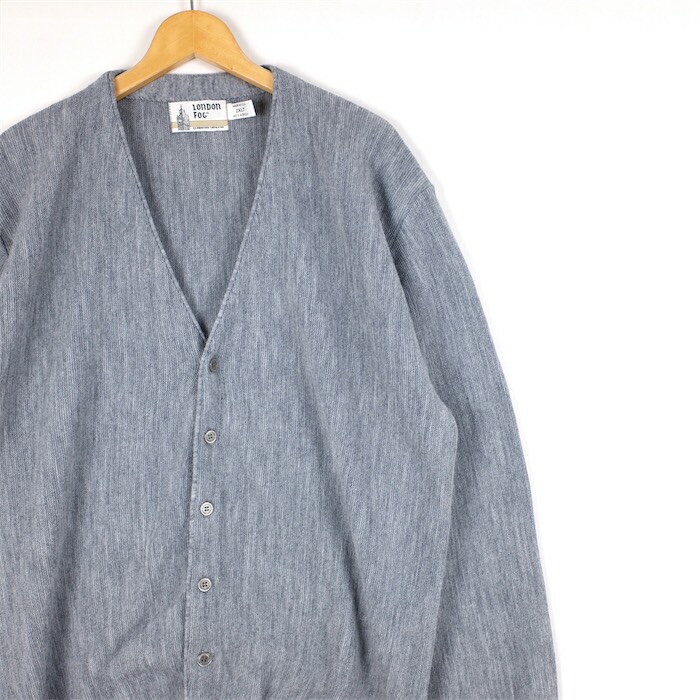 大きいサイズ メンズUS-2XL TALLサイズ 80's USA製 LONDON FOG アクリルカーディガン グレー 胸囲約123cm ロンドンフォグ ビンテージ アメリカ古着 USED 【トール】 BIGサイズ sh-3953【中古】