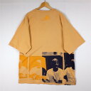 大きいサイズ メンズUS-3XLサイズ MAKAVELI BRANDED 2PAC クルーネック半袖プリントTシャツ プリント＆ワッペン 刺繍 ペールオレンジ 胸囲約128cm Tupac HIP HOP ラップT アメリカ古着 USED BIGサイズ t-2384n【中古】