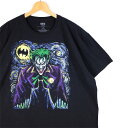 大きいサイズ メンズUS-2XLサイズ バットマン ジョーカー 半袖プリントTシャツ クルーネック ブラック 黒 胸囲約132cm オフィシャル DCコミックス BATMAN アメリカ古着 USED BIGサイズ t-2388n【中古】