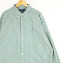 大きいサイズ メンズUS-2XLサイズ 旧タグ 90's ラルフローレン CLASSIC FIT 長袖ボタンダウンシャツ BDシャツ ワンポイントロゴ ポニー刺繍 オールドラルフ 胸囲約150cm チェック柄 緑 グリーン系 tn-1652n アメカジ トラッド BIGサイズ 古着 【中古】(4)