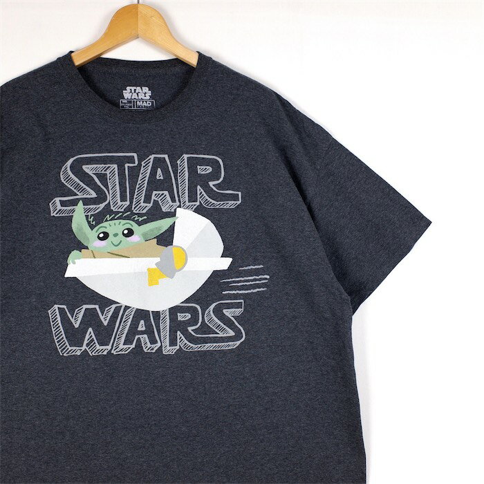 大きいサイズ メンズUS-2XLサイズ スターウォーズ マンダロリアン 半袖プリントTシャツ クルーネック ダークヘザーグレー ベビーヨーダ 胸囲約128cm オフィシャル STAR WARS MANDALORIAN キャラクター ドラマ アメリカ古着 USED BIG t-2406n【中古】