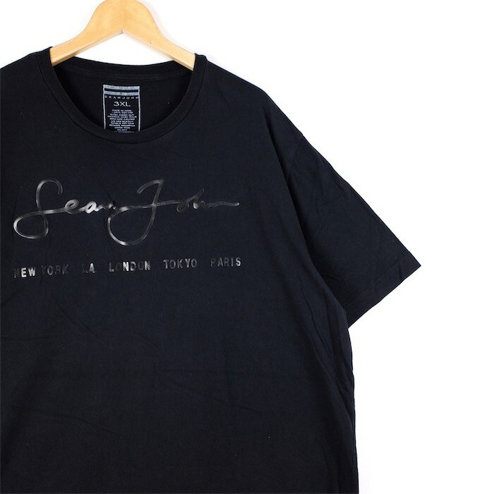 大きいサイズ メンズUS-3XLサイズ Sean John 半袖プリントTシャツ クルーネック ブラック 胸囲約137cm シーンジョン ショーンコムズ B系 ストリート HIP HOP ヒップホップ アメリカ古着 USED BIG t-2455n【中古】