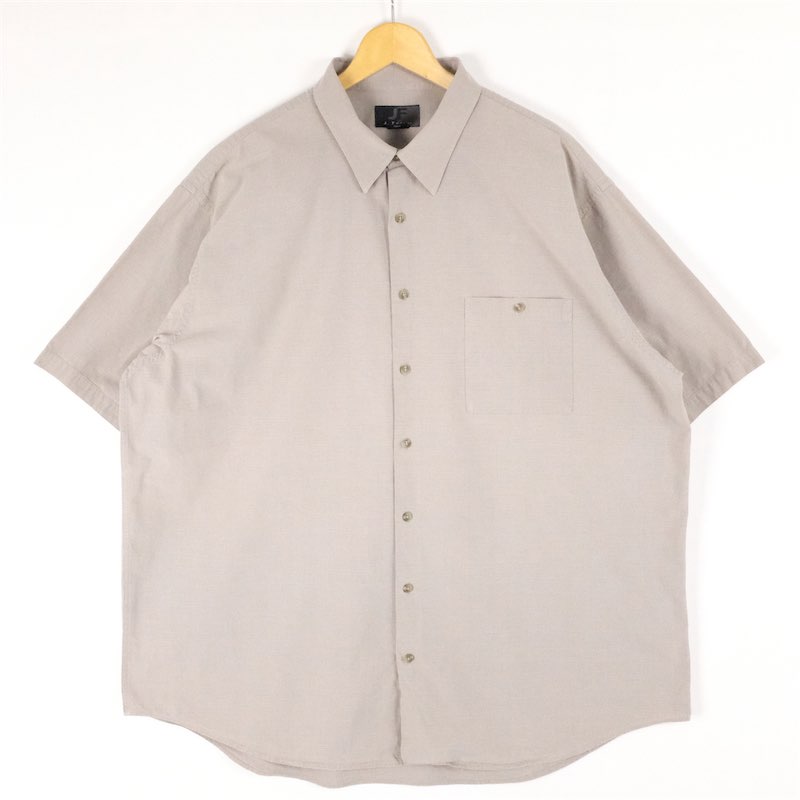 大きいサイズ メンズUS-2XLサイズ 90s J.Ferrar 半袖ボックスシャツ ボックス型 シンプル ストリート スケーター ファッション 胸囲約148cm 無地 グレー系 tn-1737n アメカジ BIGサイズ 古着 【トール】【中古】