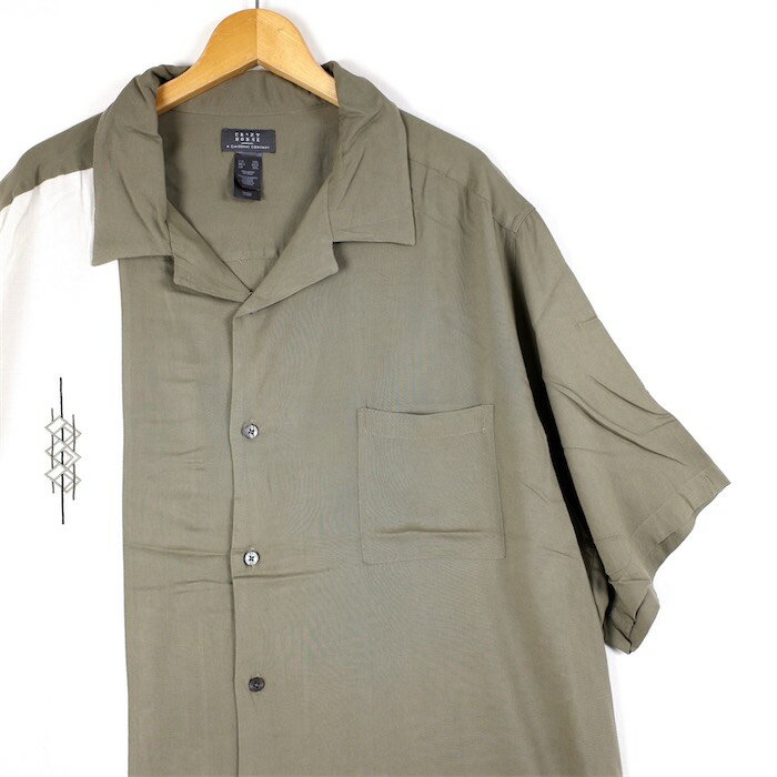 大きいサイズ メンズUS-XXLサイズ CRAZY HORSE オープンカラー 半袖スイッチングレーヨンシャツ 幾何学..