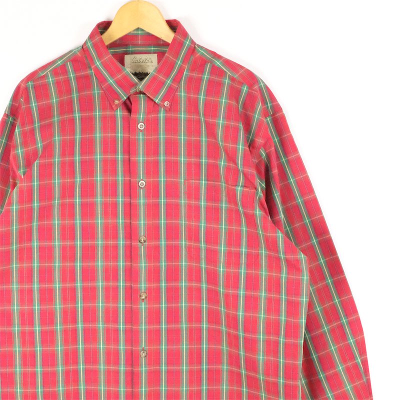 超大きいサイズ メンズUS-XLサイズ カベラス Cabela's 長袖ボタンダウンシャツ BDシャツ アウトドア ハンティング 胸囲約133cm チェック柄 赤 レッド系 tn-1881n アメカジ カジュアル BIGサイズ 古着 