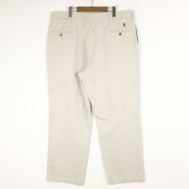 大きいサイズ メンズW40/L30 旧タグ トミーヒルフィガー ツータック コットンチノクロスパンツ トラウザーズ チノパン スラックス 実寸ウエスト98cm 股下74cm W38/L29相当 オフホワイト系 pn-1175 アメカジ 古着 【中古】