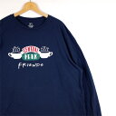 大きいサイズ メンズUS-3XLサイズ GRORGE クルーネック 長袖プリントTシャツ FRIENDS Central Perk ネイビー 胸囲約140cm フレンズ ドラマ ロングスリーブ ロンT アドバタイジング 企業物 アメリカ古着 USED BIG t-2551n【中古】