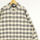 大きいサイズ メンズUS-2XLサイズ 旧タグ 90's ノーティカ NAUTICA 長袖ボタンダウンシャツ BDシャツ オックスフォード カジュアル アメカジ 胸囲約146cm チェック柄 クリーム系 tn-2194n USA アメリカ BIGサイズ 古着 【中古】