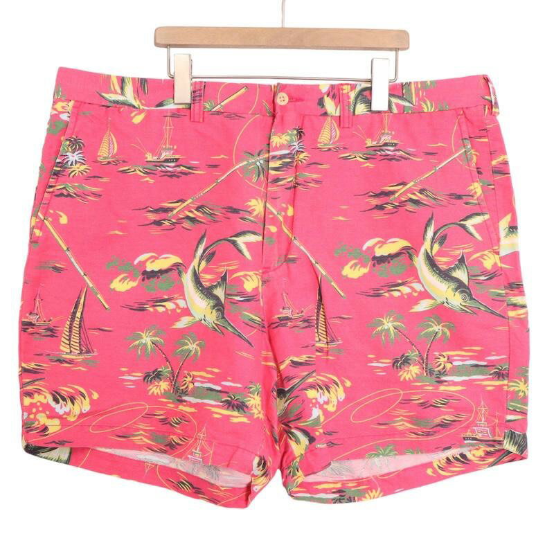 大きいサイズ メンズW38 ポロラルフローレン POLO GOLF RALPH LAURENCLASSIC FIT アロハ柄 ショートパンツ クラシックフィット 実寸ウエスト103cm ピンク系 pc-0037 アメカジ ビンテージ オールド 古着 【中古】