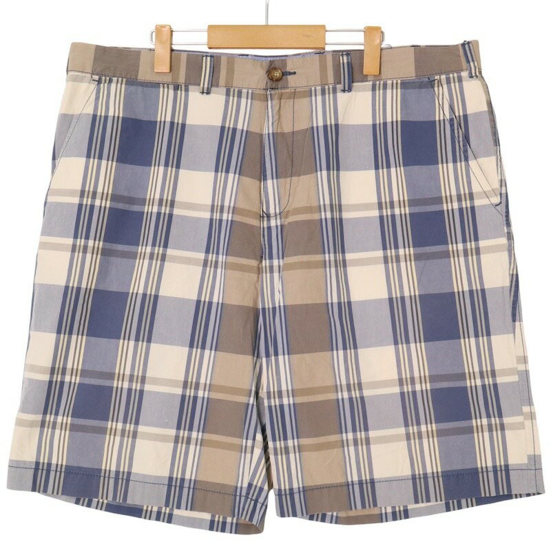 大きいサイズ メンズW40インチ TOMMY HILFIGER トミーヒルフィガー チェック柄 コットンショートパンツ ショーツ ハーフパンツ 実寸ウエスト107cm ネイビー系 pc-0069 アメカジ ビンテージ オールド 古着 【中古】