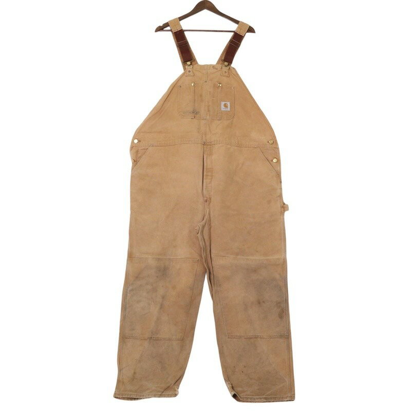 大きいサイズ メンズW50/L30インチ USA製 00's カーハート Carhartt R01 BRN ダック地 オーバーオール ダックパンツ ワークパンツ ダブルニー ブラウン系 pc-0105 アメカジ ビンテージ オールド 古着 【中古】
