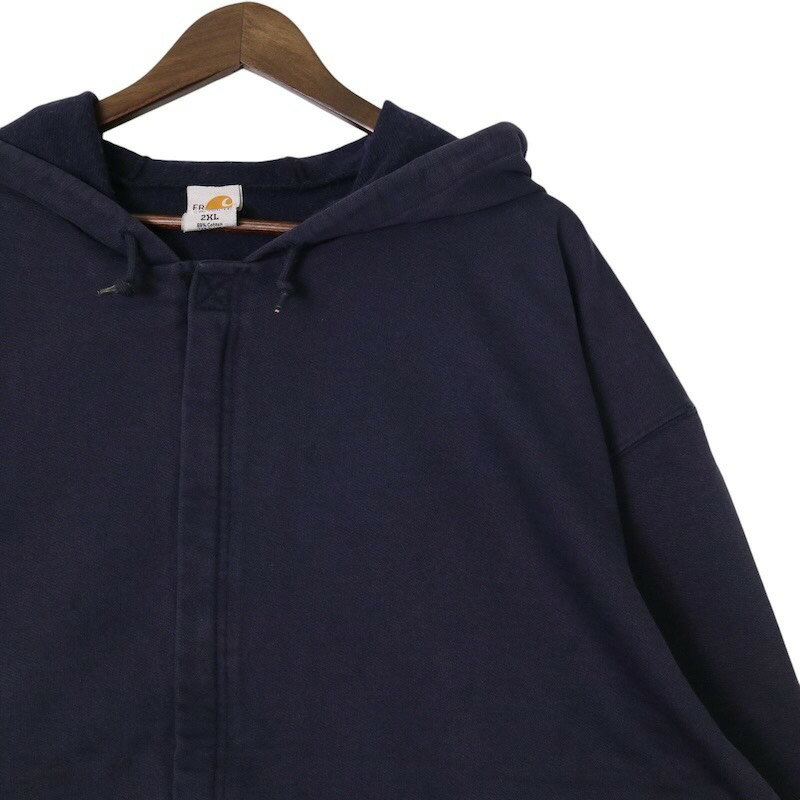 大きいサイズ メンズUS-2XLサイズ カーハート Carhartt FRK122 DNY フルジップアップ 長袖スウェットパーカー フーディー ジップパーカー 胸囲約158cm 紺 ネイビー系 sc-0232 アメカジ BIGサイズ アメリカ古着 【中古】