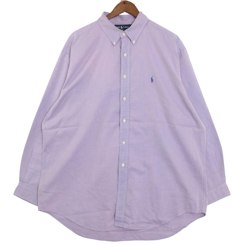 大きいサイズ メンズUS-XLサイズ 90's 旧タグ ラルフローレン RALPH LAUREN YARMOUTH 長袖 ボタンダウンシャツ ヘリンボーンツイル 胸囲約146cm ラベンダー系 sc-0461 アメカジ BIGサイズ アメリカ古着 【中古】