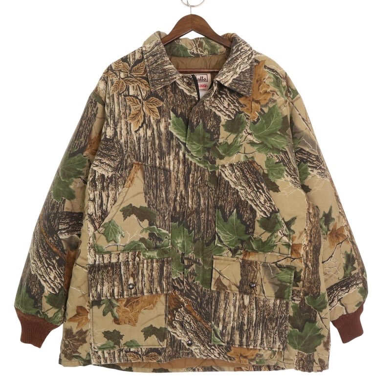 大きいサイズ メンズUS-2XLサイズ 90's-00's ウォールズ Walls リアルツリー柄 中綿ハンティングジャケット キルティングライナー パフジャケット アウトドア 胸囲約140cm カモフラージュ柄 ベージュ系 jc-0141 アメカジ BIG アメリカ古着 【中古】