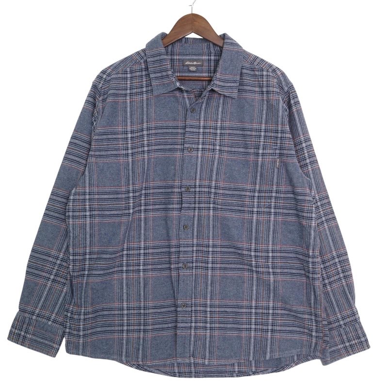乐天商城 - 大きいサイズ メンズUS-2XLサイズ エディーバウアー Eddie Bauer 長袖カジュアルシャツ アウトドア 胸囲約132cm チェック柄 ブルーグレー系 sc-0522 アメカジ BIGサイズ 古着 【中古】