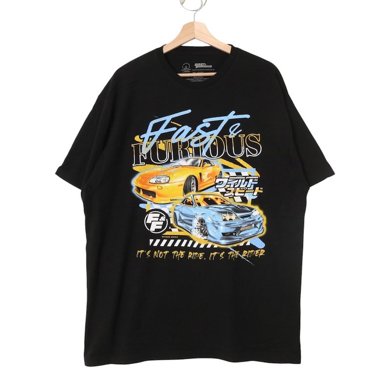 大きいサイズ メンズUS-2XLサイズ FAST&FURIOUS クルーネック半袖プリントTシャツ ワイルドスピード ブラック 胸囲約126cm オフィシャル UNIVERSAL STUDIOS 映画 ムービー アメリカ古着 USED BIG hsc-0227n【中古】
