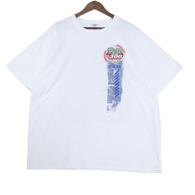 大きいサイズ メンズUS-2XLサイズ アンビル anvil クルーネック 半袖ナスカープリントTシャツ 車 モーターサイクル O'Reilly 胸囲約120cm 白 ホワイト系 tc-0067n アメカジ BIGサイズ アメリカ古着 【中古】