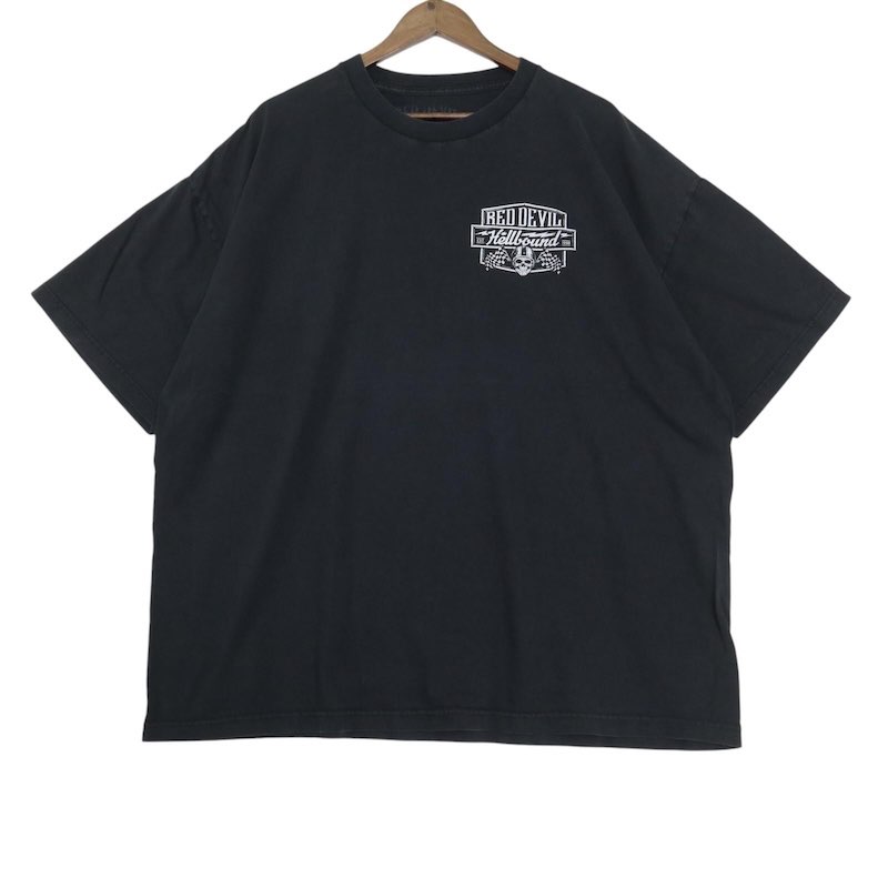 大きいサイズ メンズUS-3XLサイズ RED DEVIL クルーネック 半袖両面プリントTシャツ スカル ドクロ 骸骨 胸囲約128cm 黒 ブラック系 tc-0073n アメカジ BIGサイズ アメリカ古着 