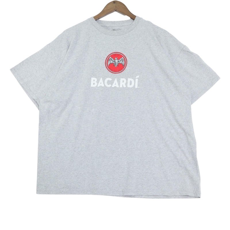 大きいサイズ メンズUS-2XLサイズ 企業プリント BACARDI バカルディ クルーネック 半袖プリントTシャツ アルコール カクテル 胸囲約126cm 杢グレー系 tc-0088n アメカジ BIGサイズ アメリカ古着 【中古】