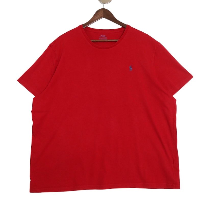 大きいサイズ メンズUS-2XLサイズ ポロラルフローレン POLO RALPH LAUREN クルーネック 半袖Tシャツ ワンポイント ポニーロゴ刺繍 トップス カットソー インナーシャツ 胸囲約140cm 無地 tc-0128n アメカジ BIGサイズ アメリカ古着 【中古】